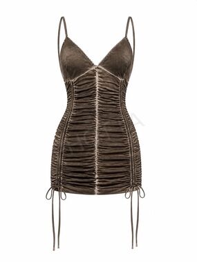 Current Mood Brown Ruched Spaghetti Strap Mini Dress